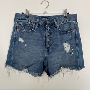 GAP High Waisted Distressed Button Fly Denim Jean Shorts Medium Wash 28 / 6